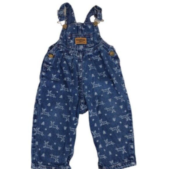 Vintage Oshkosh Vestbak Denim Overalls Size 12M Christmas Trees Reindeer Snow - Picture 13 of 13